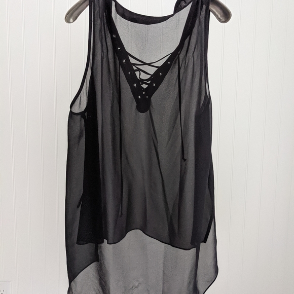 Black sheer top lace up front detail - Picture 3 of 3